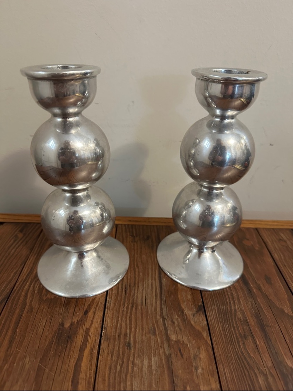 Mariposa Polished Silver Double-Ball Candlestick Pair